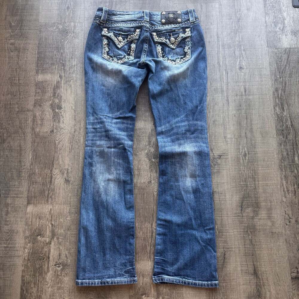 Miss Me Signature Boot Cut Rhinestone Embellished Denim Jeans Women's Size 30